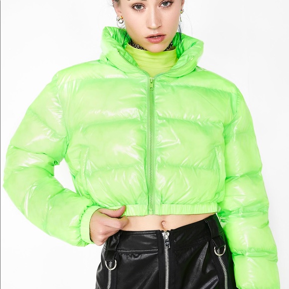 Neon Green Cropped Puffer Jacket Online 